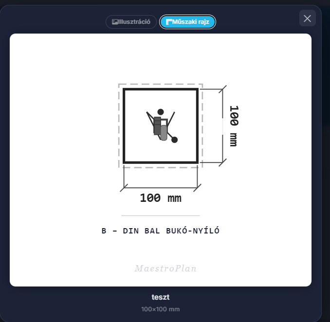 MaestroPlan ügyfélportál – műszaki rajz felugró nézet